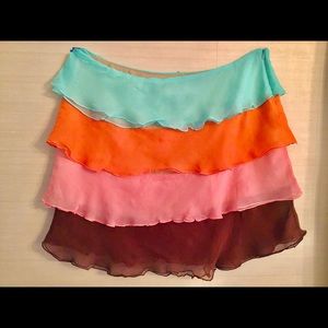 Ruffled Candy Colored Silk Mini Skirt